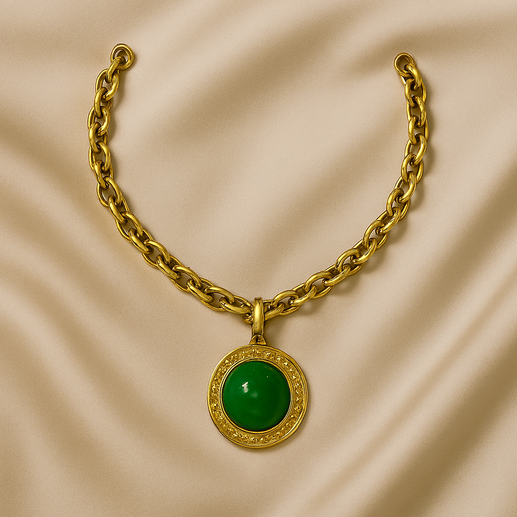 ✨ Oval Green Crystal Pendant Necklace Set with Bracelet – ✨