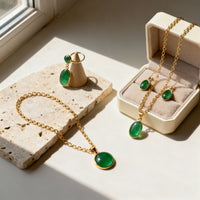 ✨ Oval Green Crystal Pendant Necklace Set with Bracelet – ✨