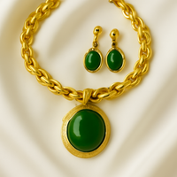 ✨ Oval Green Crystal Pendant Necklace Set with Bracelet – ✨