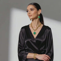 ✨ Oval Green Crystal Pendant Necklace Set with Bracelet – ✨